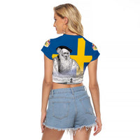 Sweden Sveriges Nationaldag Raglan Cropped T Shirt King Gustav Vasa with Stockholm Slott