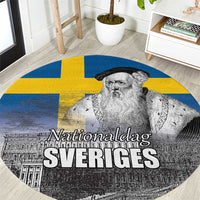 Sweden Sveriges Nationaldag Round Carpet King Gustav Vasa with Stockholm Slott