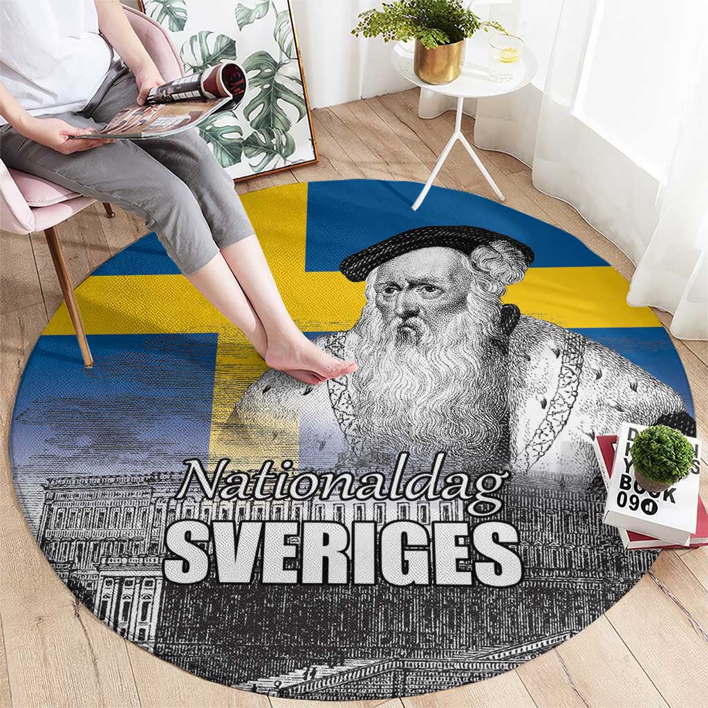 Sweden Sveriges Nationaldag Round Carpet King Gustav Vasa with Stockholm Slott
