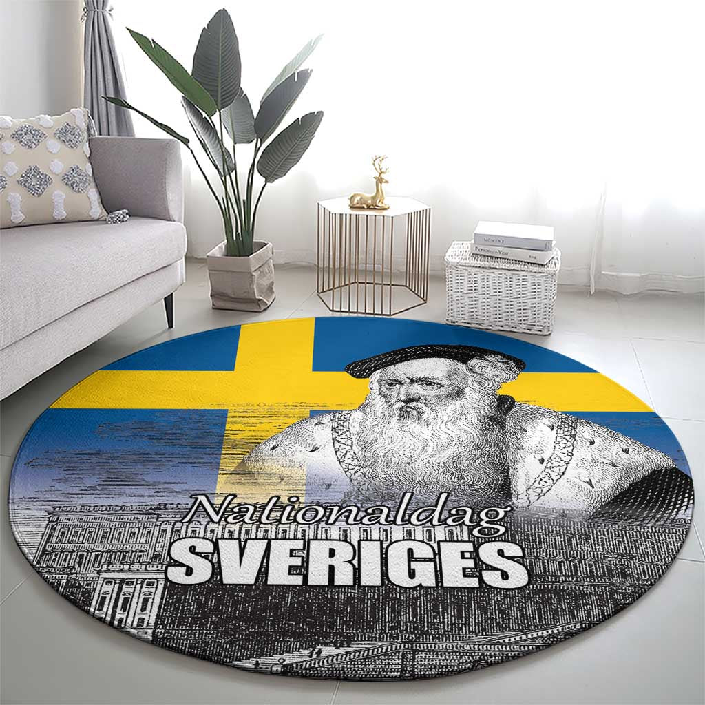 Sweden Sveriges Nationaldag Round Carpet King Gustav Vasa with Stockholm Slott
