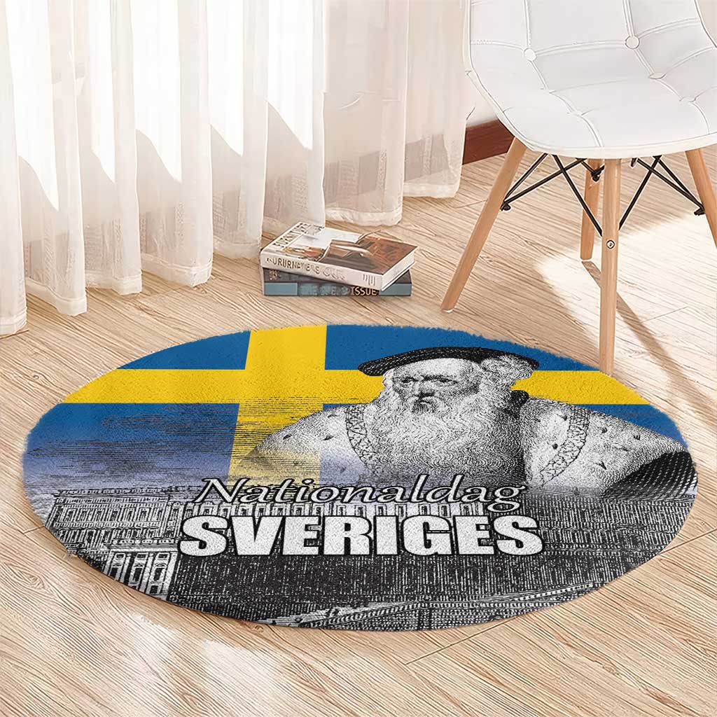 Sweden Sveriges Nationaldag Round Carpet King Gustav Vasa with Stockholm Slott