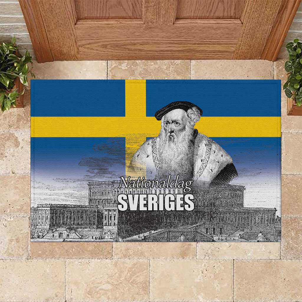 Sweden Sveriges Nationaldag Rubber Doormat King Gustav Vasa with Stockholm Slott