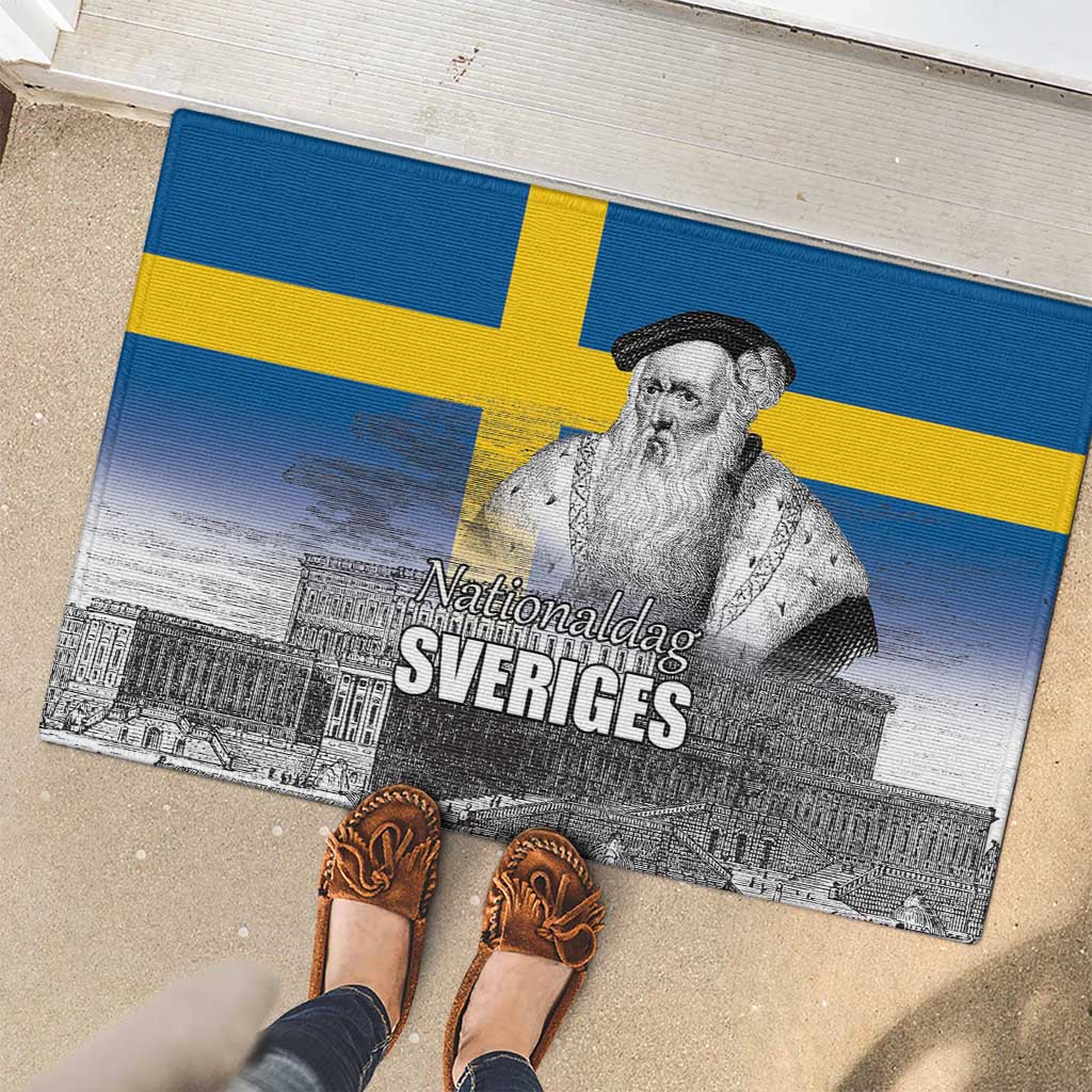 Sweden Sveriges Nationaldag Rubber Doormat King Gustav Vasa with Stockholm Slott