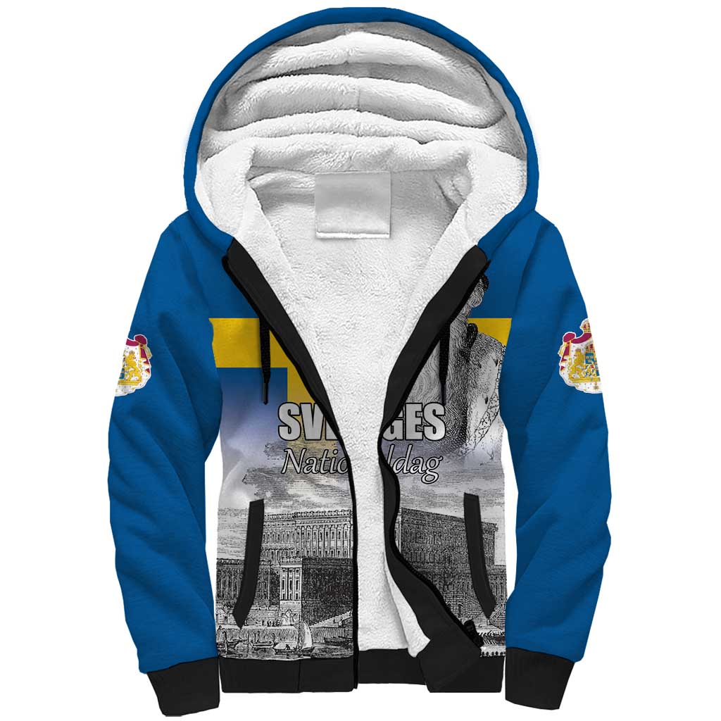 Sweden Sveriges Nationaldag Sherpa Hoodie King Gustav Vasa with Stockholm Slott