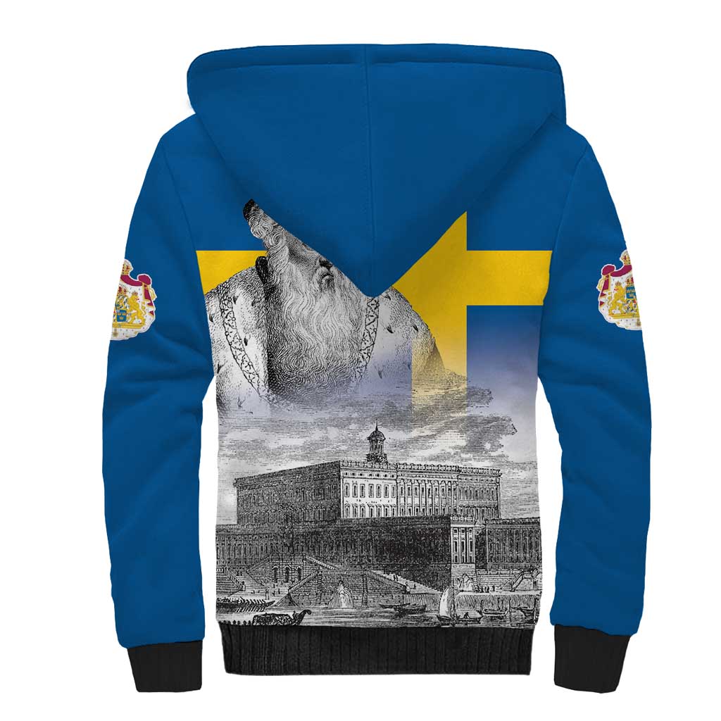 Sweden Sveriges Nationaldag Sherpa Hoodie King Gustav Vasa with Stockholm Slott