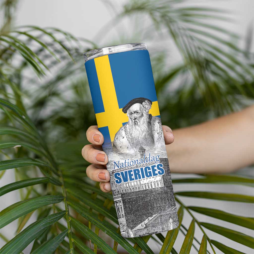 Sweden Sveriges Nationaldag Skinny Tumbler King Gustav Vasa with Stockholm Slott