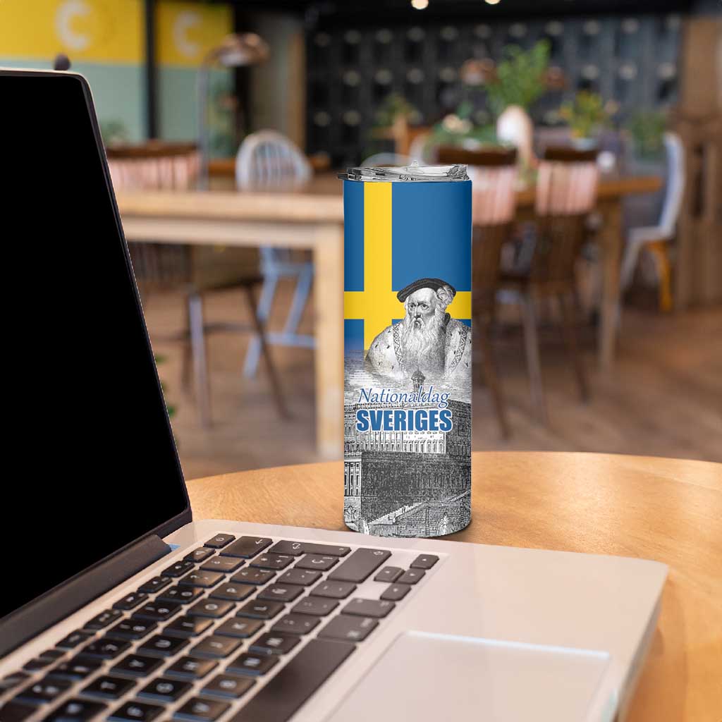 Sweden Sveriges Nationaldag Skinny Tumbler King Gustav Vasa with Stockholm Slott