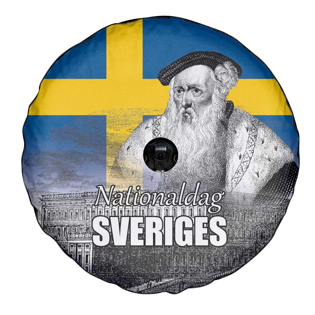 Sweden Sveriges Nationaldag Spare Tire Cover King Gustav Vasa with Stockholm Slott