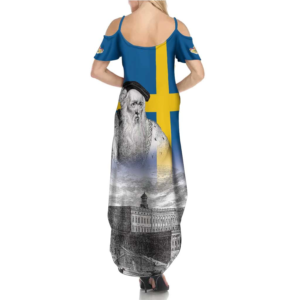 Sweden Sveriges Nationaldag Summer Maxi Dress King Gustav Vasa with Stockholm Slott