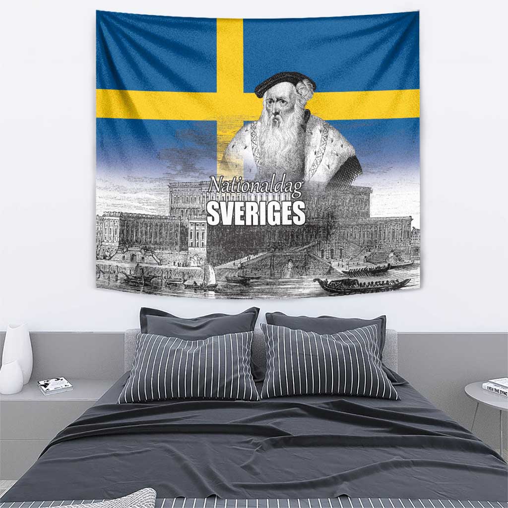 Sweden Sveriges Nationaldag Tapestry King Gustav Vasa with Stockholm Slott