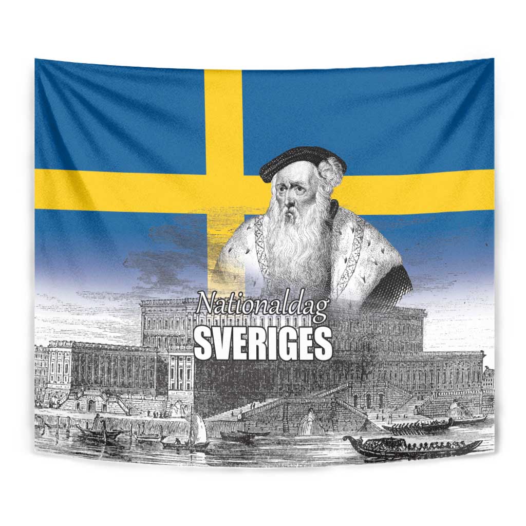 Sweden Sveriges Nationaldag Tapestry King Gustav Vasa with Stockholm Slott