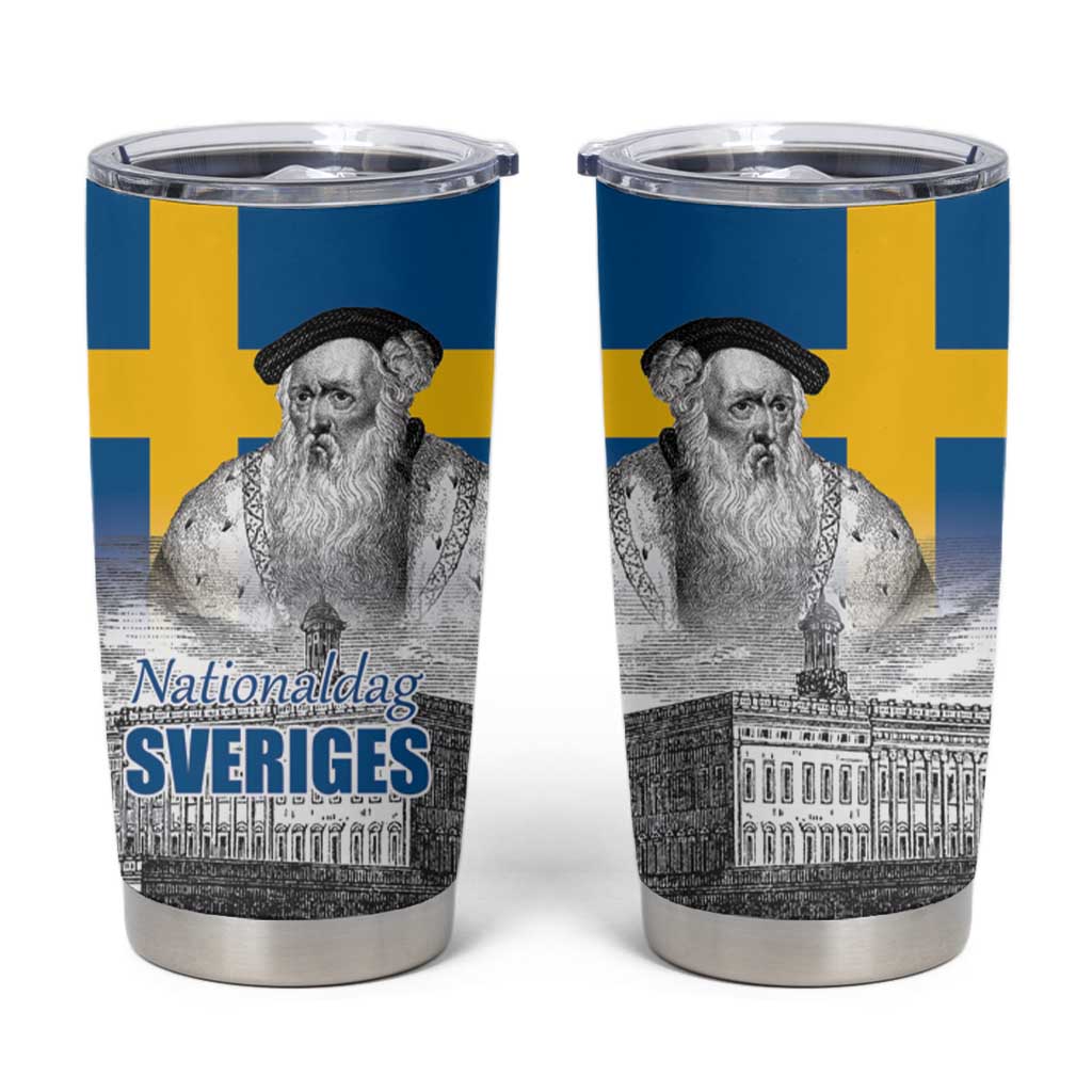 Sweden Sveriges Nationaldag Tumbler Cup King Gustav Vasa with Stockholm Slott