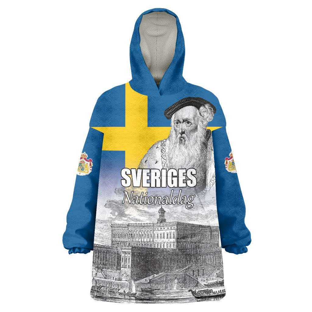 Sweden Sveriges Nationaldag Wearable Blanket Hoodie King Gustav Vasa with Stockholm Slott
