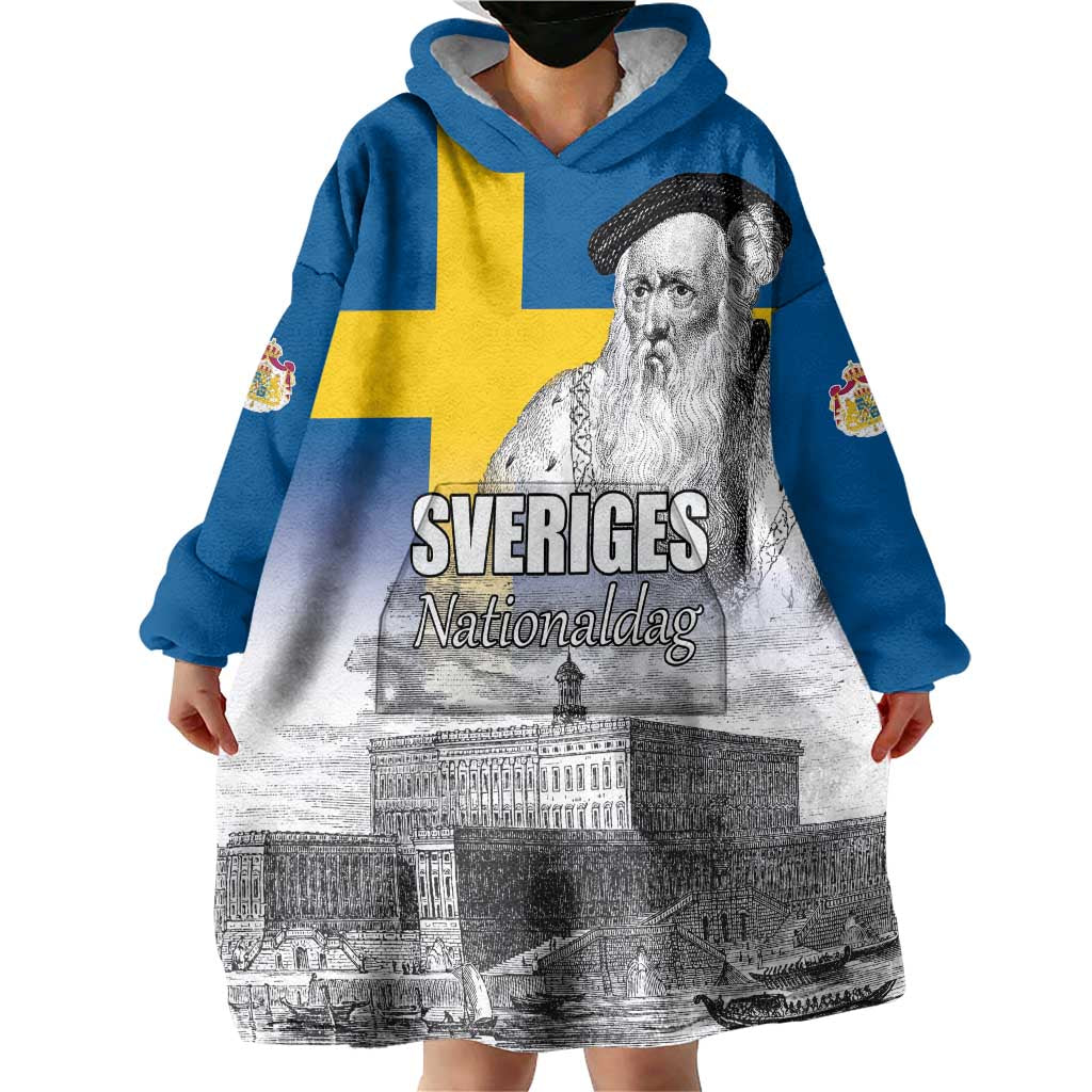 Sweden Sveriges Nationaldag Wearable Blanket Hoodie King Gustav Vasa with Stockholm Slott
