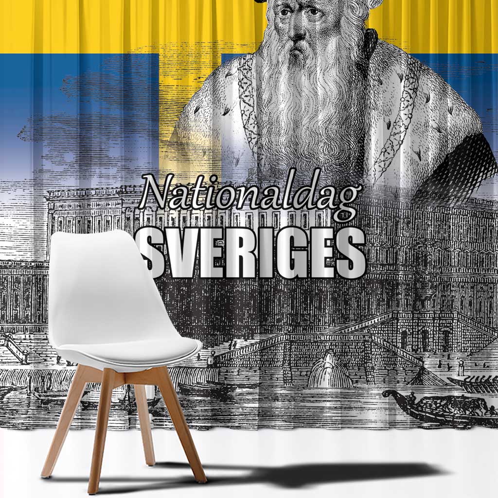 Sweden Sveriges Nationaldag Window Curtain King Gustav Vasa with Stockholm Slott