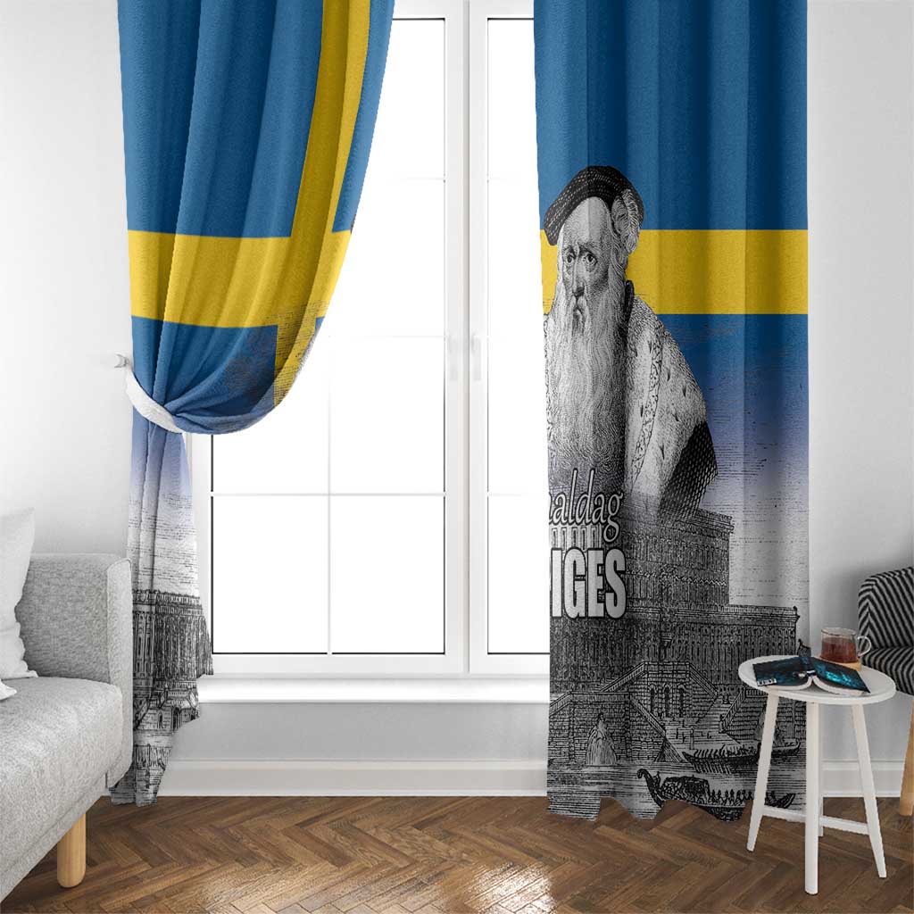 Sweden Sveriges Nationaldag Window Curtain King Gustav Vasa with Stockholm Slott