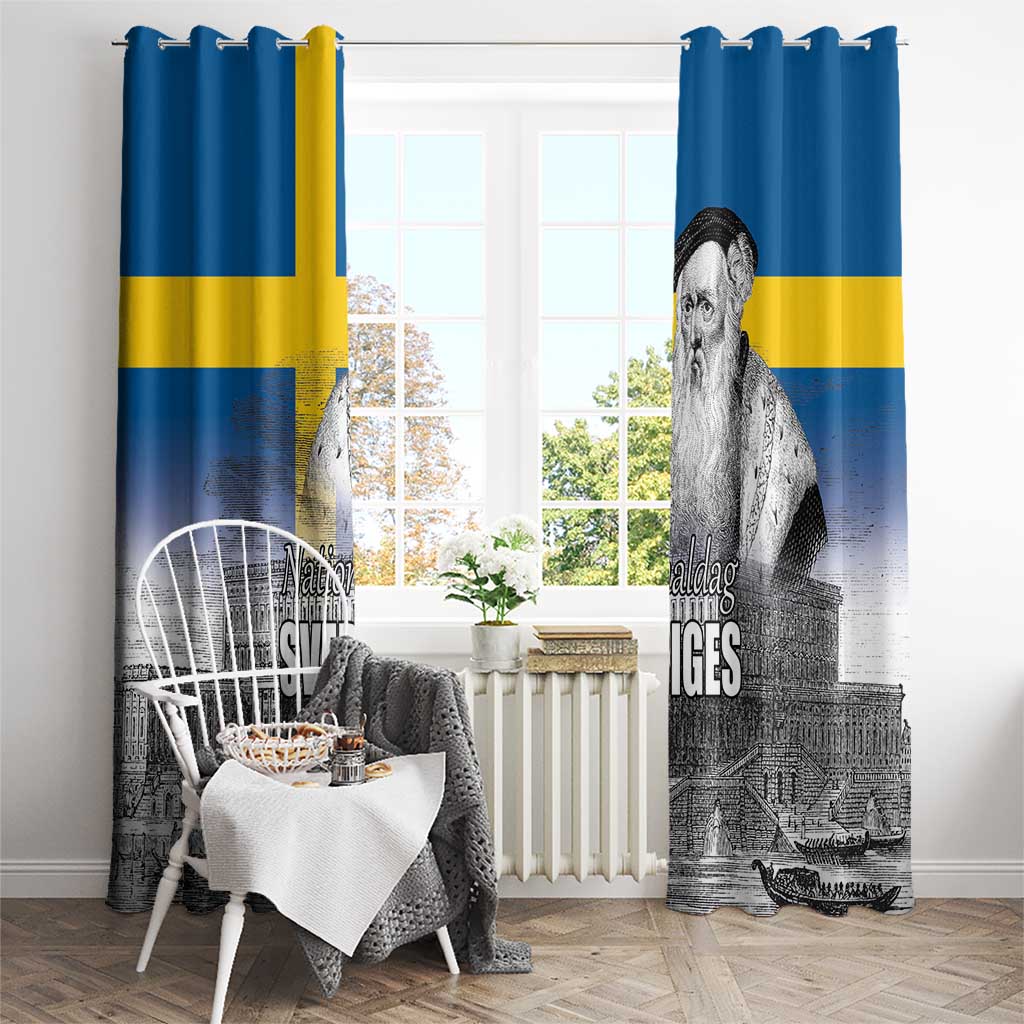 Sweden Sveriges Nationaldag Window Curtain King Gustav Vasa with Stockholm Slott