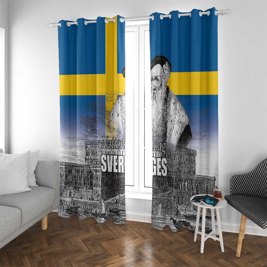 Sweden Sveriges Nationaldag Window Curtain King Gustav Vasa with Stockholm Slott