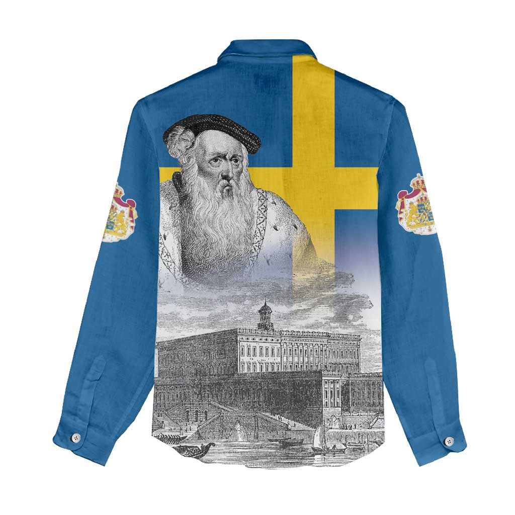 Sweden Sveriges Nationaldag Women Casual Shirt King Gustav Vasa with Stockholm Slott