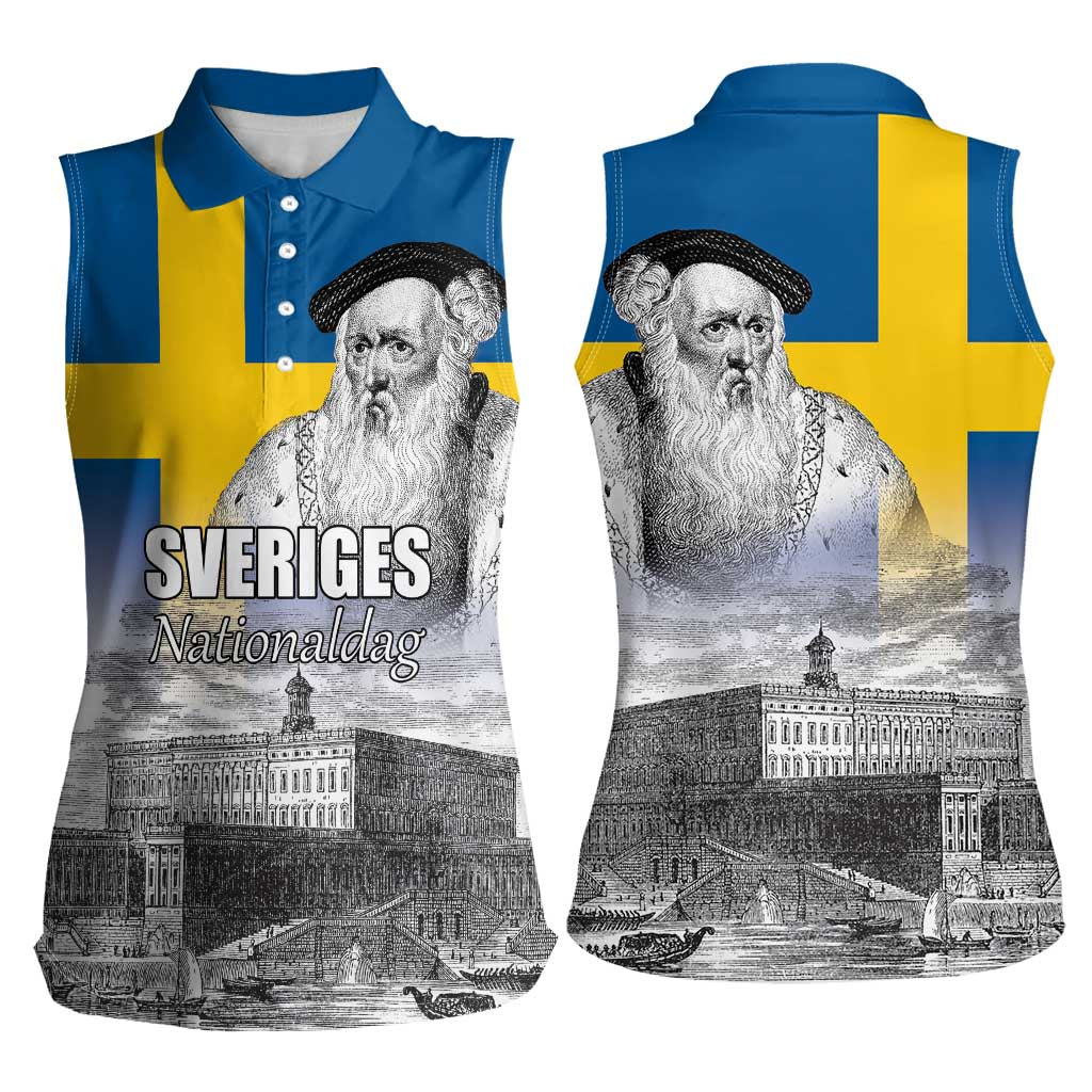 Sweden Sveriges Nationaldag Women Sleeveless Polo Shirt King Gustav Vasa with Stockholm Slott