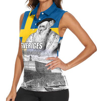 Sweden Sveriges Nationaldag Women Sleeveless Polo Shirt King Gustav Vasa with Stockholm Slott