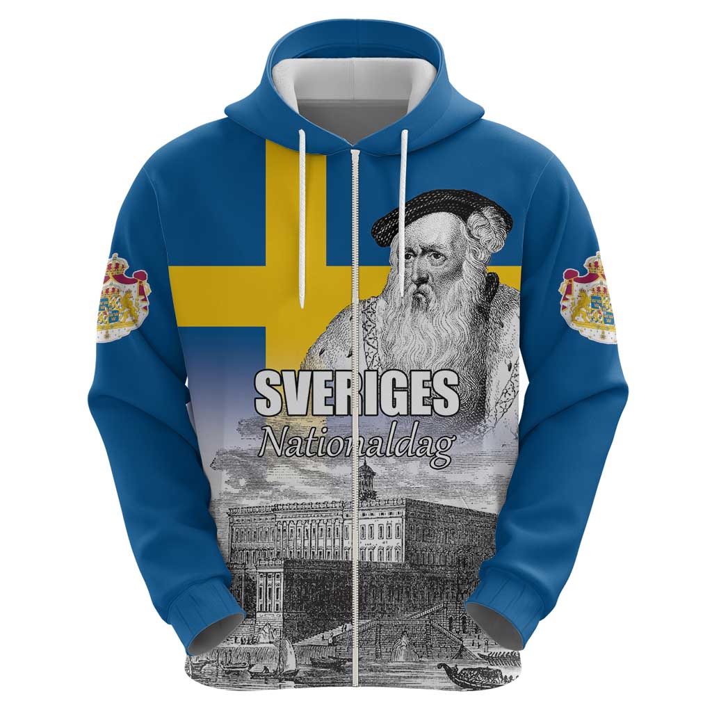 Sweden Sveriges Nationaldag Zip Hoodie King Gustav Vasa with Stockholm Slott