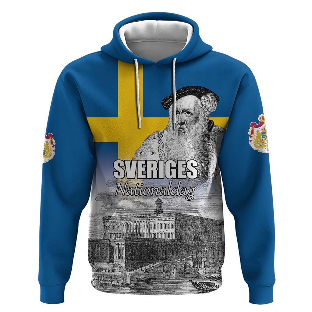 Sweden Sveriges Nationaldag Zip Hoodie King Gustav Vasa with Stockholm Slott