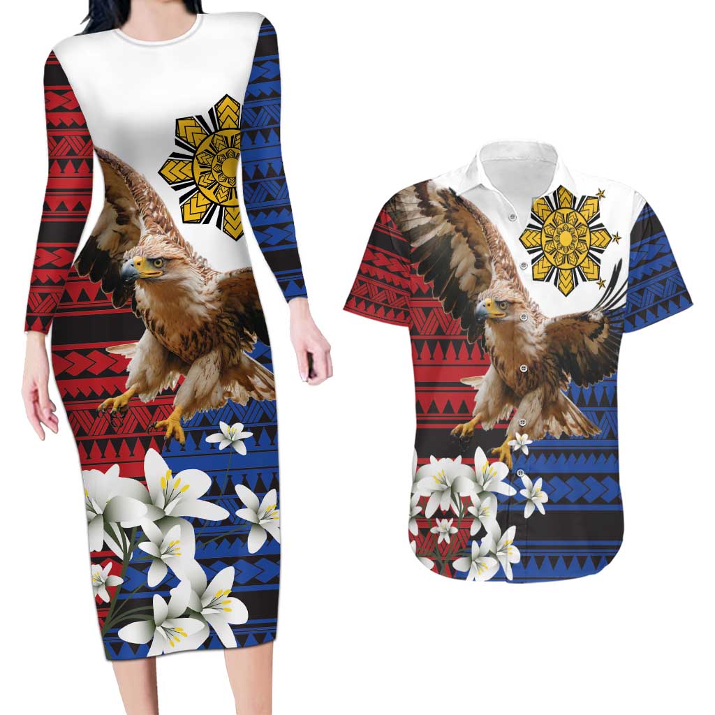 Philippine Eagle Week Couples Matching Long Sleeve Bodycon Dress and Hawaiian Shirt Philipino Patern