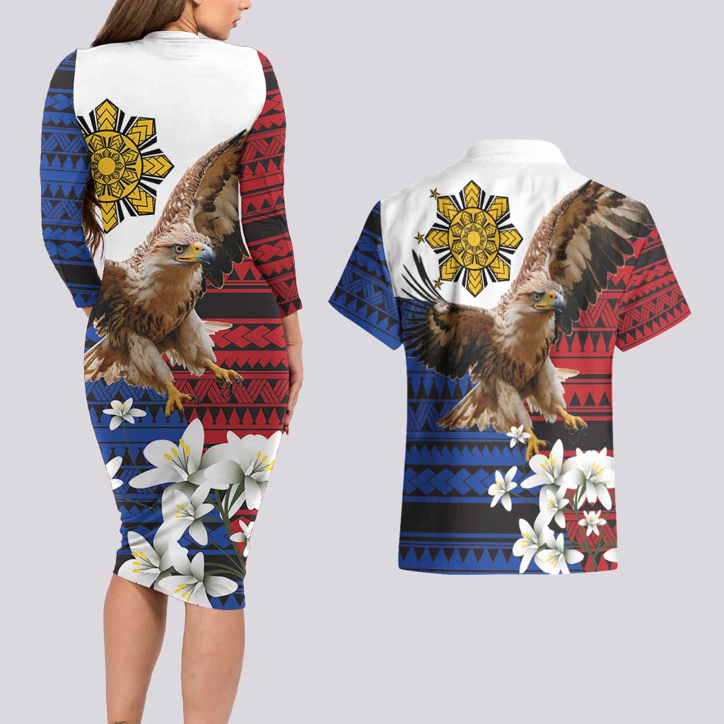 Philippine Eagle Week Couples Matching Long Sleeve Bodycon Dress and Hawaiian Shirt Philipino Patern