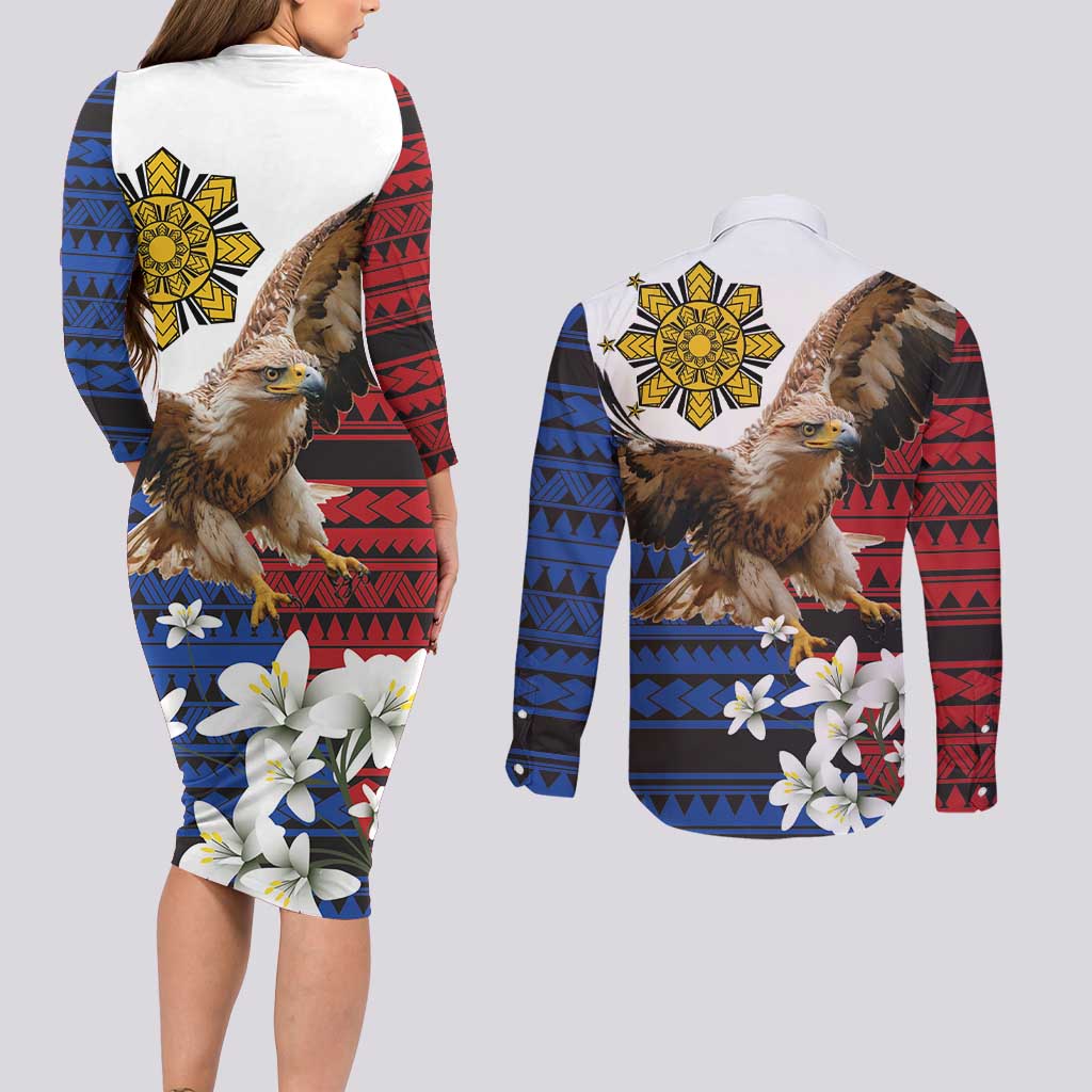 Philippine Eagle Week Couples Matching Long Sleeve Bodycon Dress and Long Sleeve Button Shirt Philipino Patern