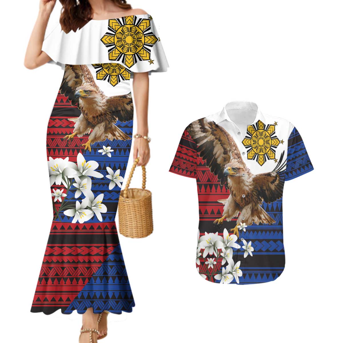 Philippine Eagle Week Couples Matching Mermaid Dress and Hawaiian Shirt Philipino Patern
