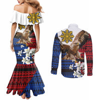 Philippine Eagle Week Couples Matching Mermaid Dress and Long Sleeve Button Shirt Philipino Patern