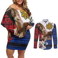 Philippine Eagle Week Couples Matching Off Shoulder Short Dress and Long Sleeve Button Shirt Philipino Patern