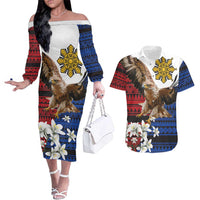 Philippine Eagle Week Couples Matching Off The Shoulder Long Sleeve Dress and Hawaiian Shirt Philipino Patern