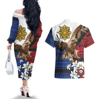 Philippine Eagle Week Couples Matching Off The Shoulder Long Sleeve Dress and Hawaiian Shirt Philipino Patern