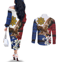 Philippine Eagle Week Couples Matching Off The Shoulder Long Sleeve Dress and Long Sleeve Button Shirt Philipino Patern