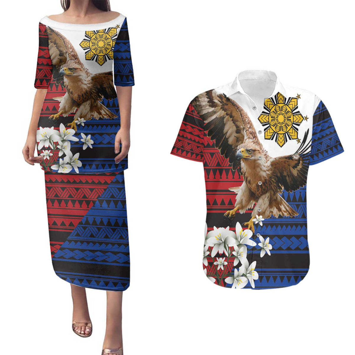 Philippine Eagle Week Couples Matching Puletasi and Hawaiian Shirt Philipino Patern
