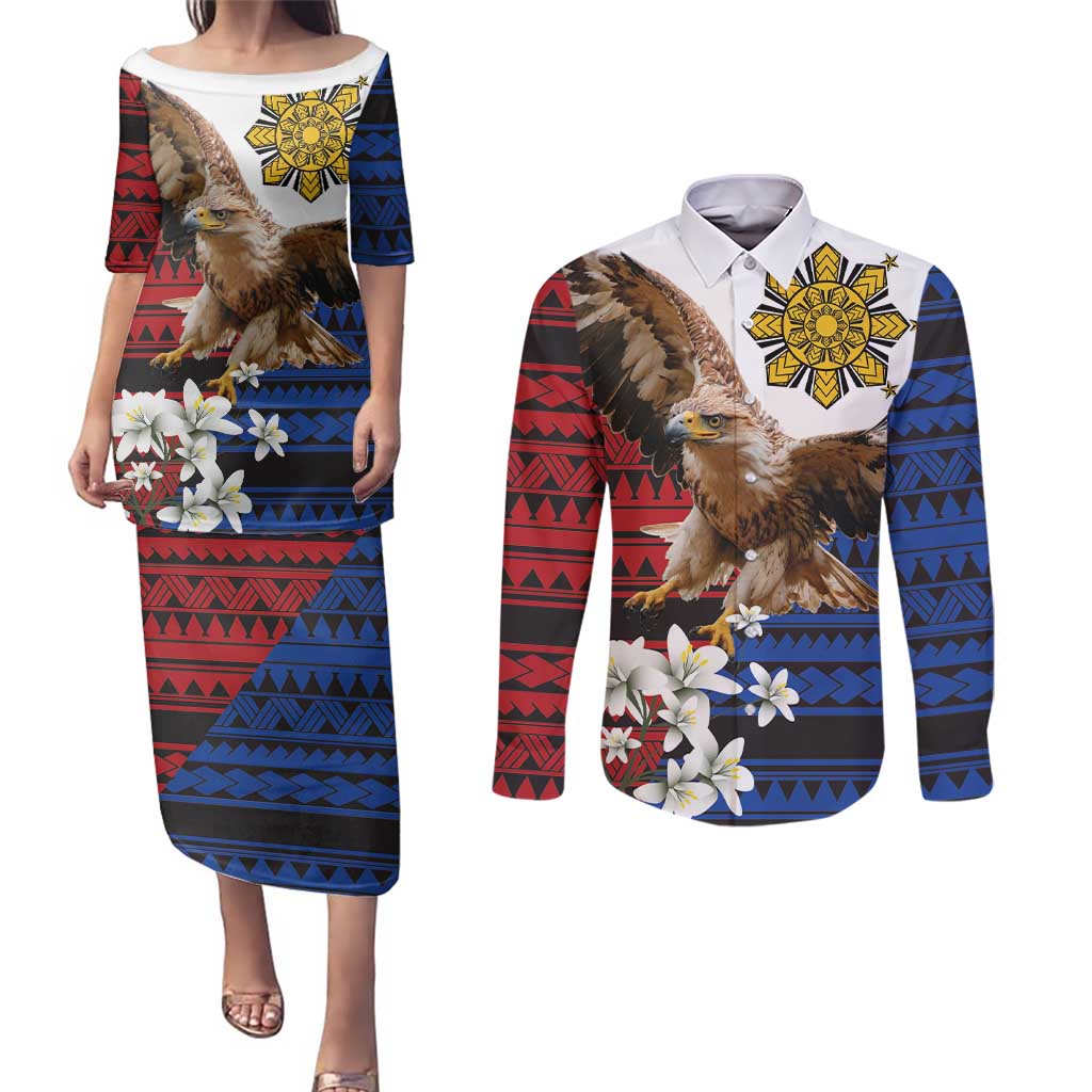 Philippine Eagle Week Couples Matching Puletasi and Long Sleeve Button Shirt Philipino Patern