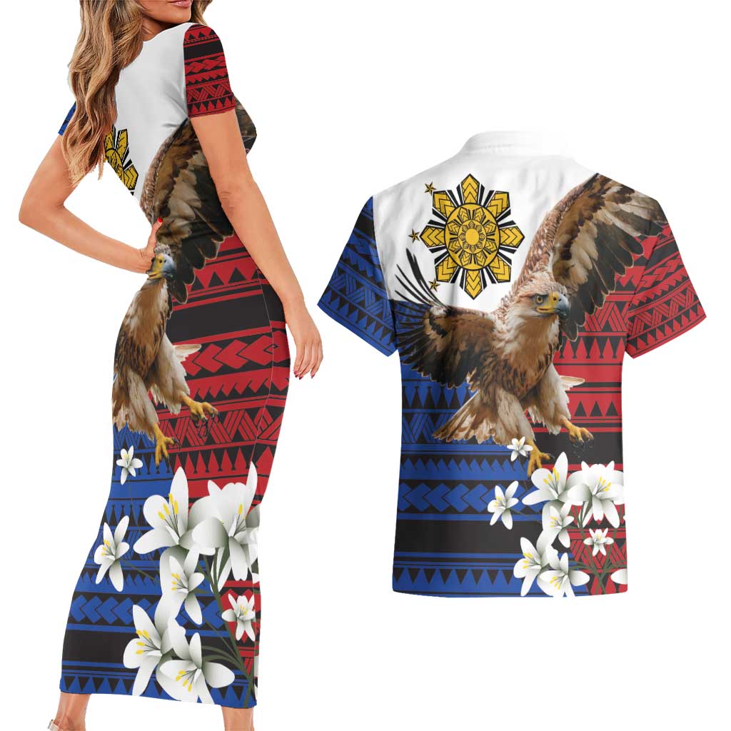 Philippine Eagle Week Couples Matching Short Sleeve Bodycon Dress and Hawaiian Shirt Philipino Patern