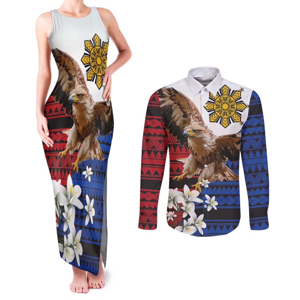 Philippine Eagle Week Couples Matching Tank Maxi Dress and Long Sleeve Button Shirt Philipino Patern