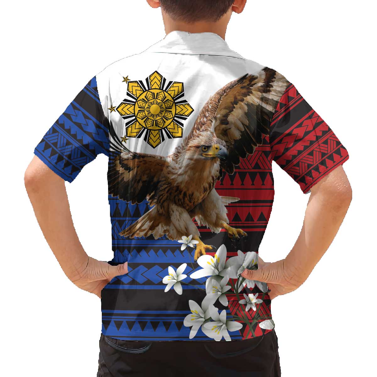 Philippine Eagle Week Family Matching Off The Shoulder Long Sleeve Dress and Hawaiian Shirt Philipino Patern
