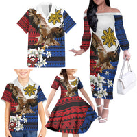 Philippine Eagle Week Family Matching Off The Shoulder Long Sleeve Dress and Hawaiian Shirt Philipino Patern