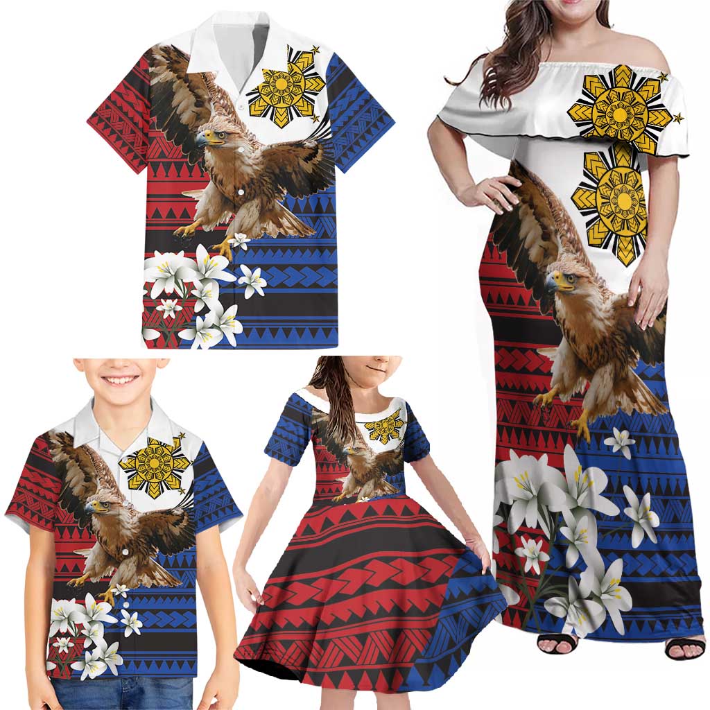 Philippine Eagle Week Family Matching Off Shoulder Maxi Dress and Hawaiian Shirt Philipino Patern