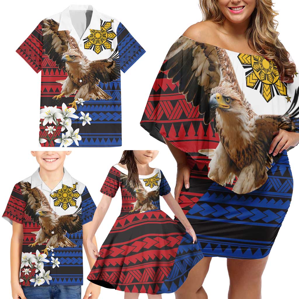 Philippine Eagle Week Family Matching Off Shoulder Short Dress and Hawaiian Shirt Philipino Patern