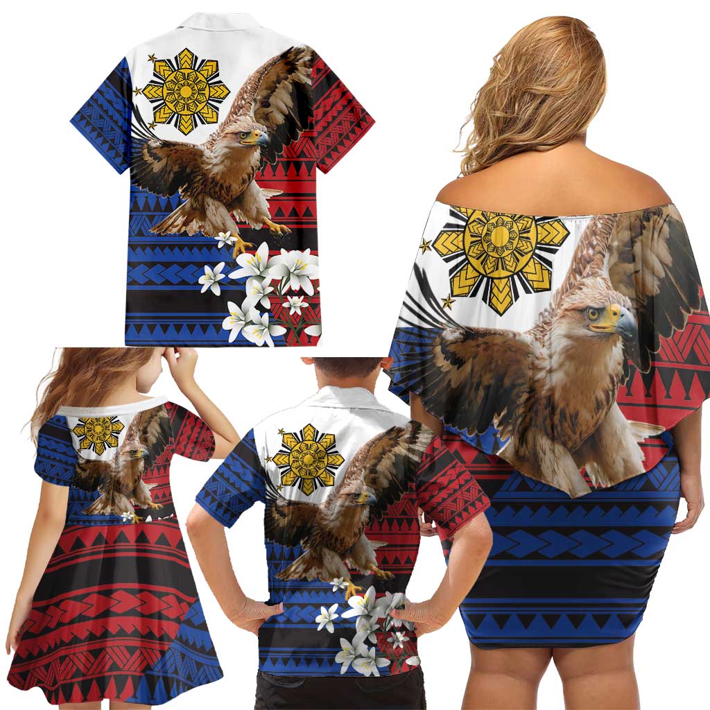 Philippine Eagle Week Family Matching Off Shoulder Short Dress and Hawaiian Shirt Philipino Patern