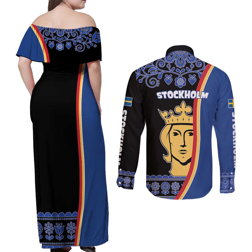 Kingdom of Sweden Stockholm County Couples Matching Off Shoulder Maxi Dress and Long Sleeve Button Shirt Sweden Coat of arms of Stockholm