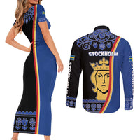 Kingdom of Sweden Stockholm County Couples Matching Short Sleeve Bodycon Dress and Long Sleeve Button Shirt Sweden Coat of arms of Stockholm