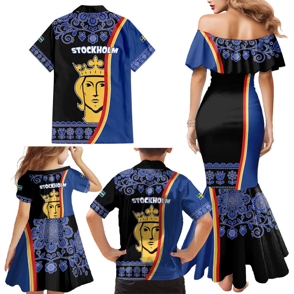 Kingdom of Sweden Stockholm County Family Matching Mermaid Dress and Hawaiian Shirt Sweden Coat of arms of Stockholm