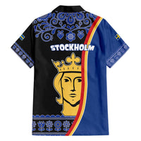 Kingdom of Sweden Stockholm County Family Matching Off The Shoulder Long Sleeve Dress and Hawaiian Shirt Sweden Coat of arms of Stockholm