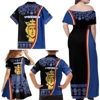 Kingdom of Sweden Stockholm County Family Matching Off Shoulder Maxi Dress and Hawaiian Shirt Sweden Coat of arms of Stockholm